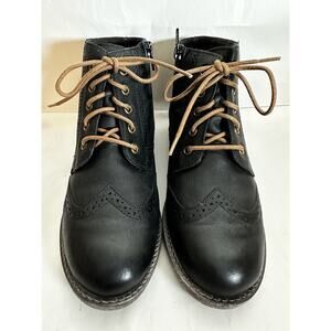 Josef Seibel Sienna Ankle Boot brogue leather lace up zip Black Size 38 US 8